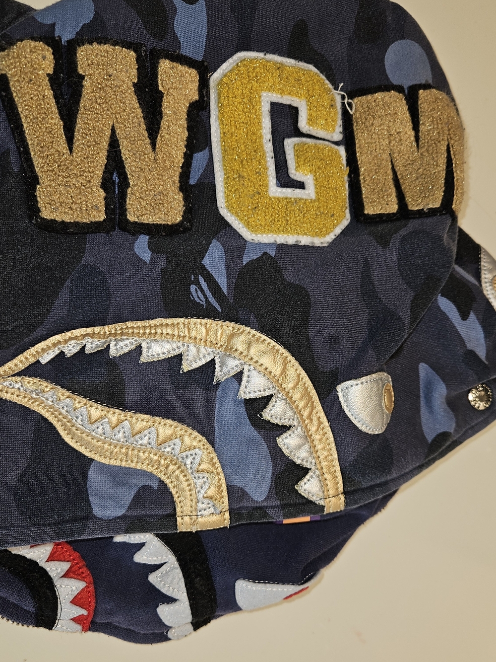 Bape Navy Blue Camo Jacket with Gold WGM Patch